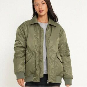 Motel Rocks Olive Green Military Pilot Oversized Bomber Jacket Size M/L